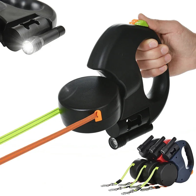 Retractable Dual Dog Leash with LED and 360° Swivel