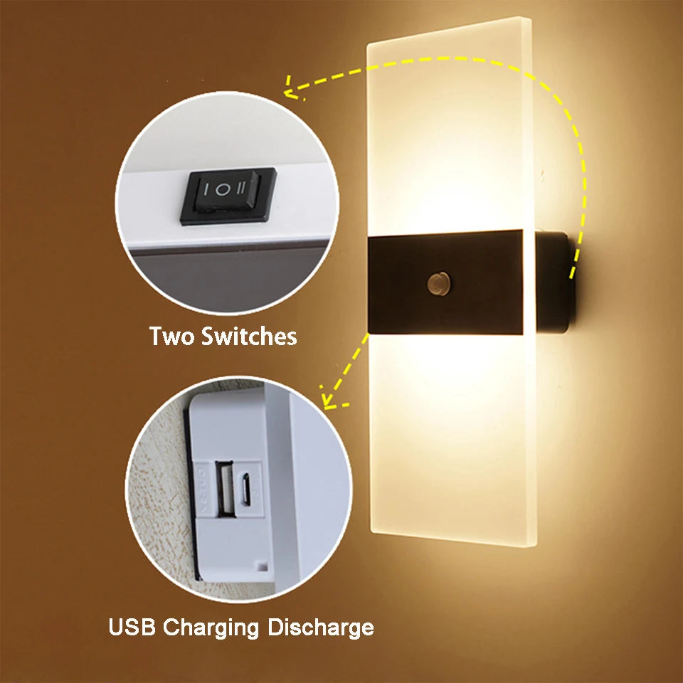 Rechargeable LED Wall Lamp, Touch Control, Indoor Acrylic Night Light, Nordic Style